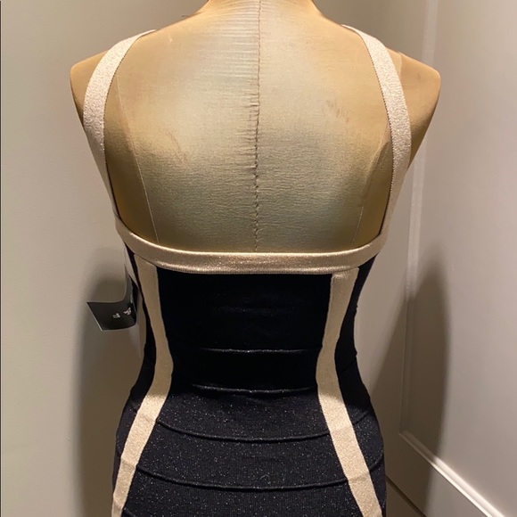 DESIGNER BANDAGE BODYCON DRESS GOLD AND BLACK - Picture 3 of 3